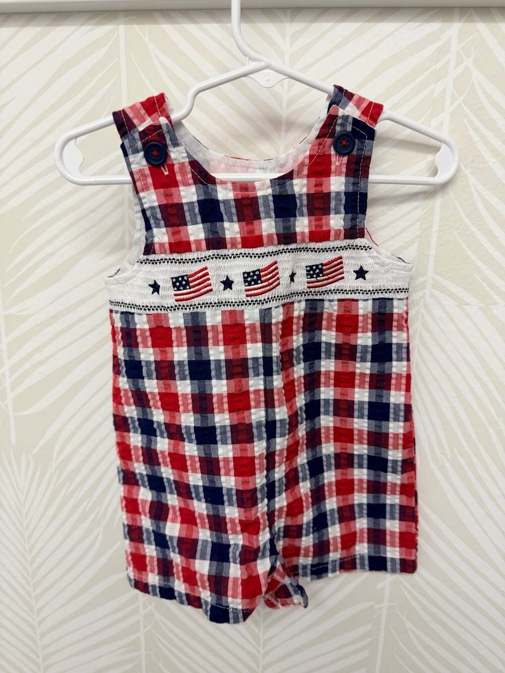 Good Lad Baby Boys Patriotic American Flag Smocked Gingham Romper USA Labor Day